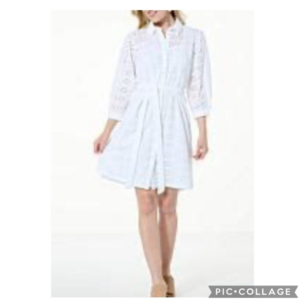 Colleen Lopez Womens Dress White Eyelet 100% Cotton Summer Sz M